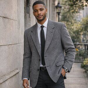 Sears Gray Herringbone Blazer Jacket Classic Menswear Oversized Fit
